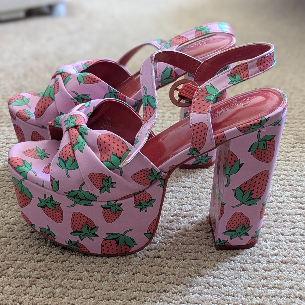 Strawberry Print Platform Heels